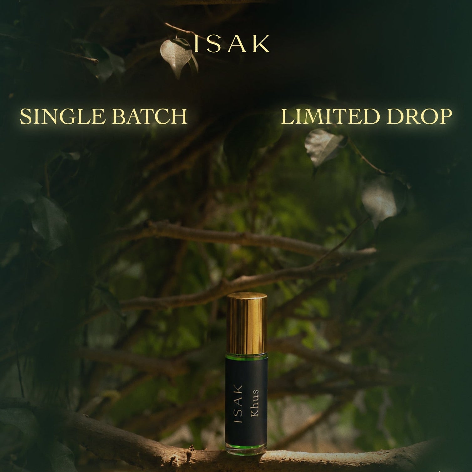 ISAK Khus Attar 3ml roller bottle with gold cap and dark blue label
