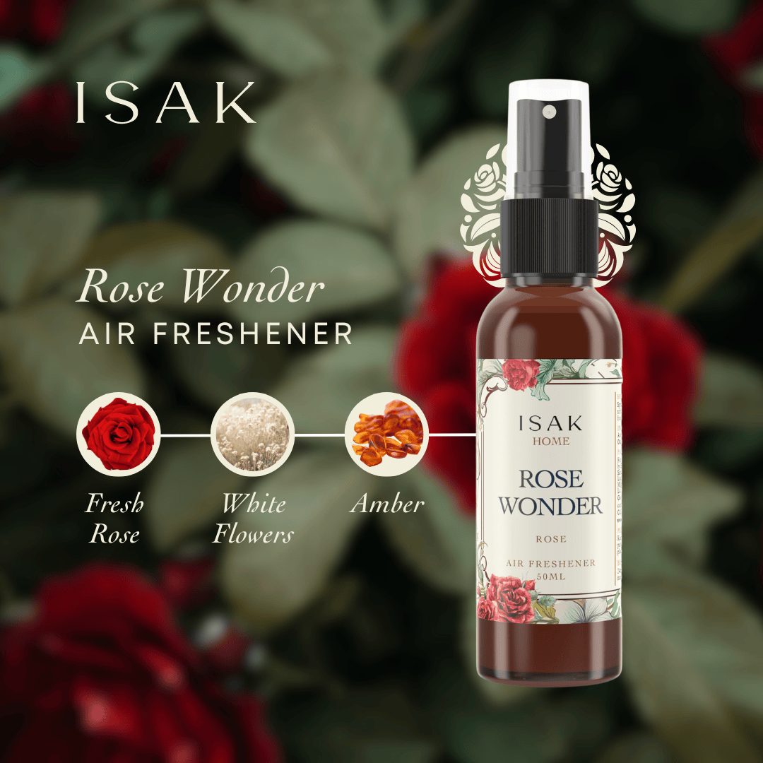 Rose Wonder air freshener spray bottle, black nozzle, 50 ml
