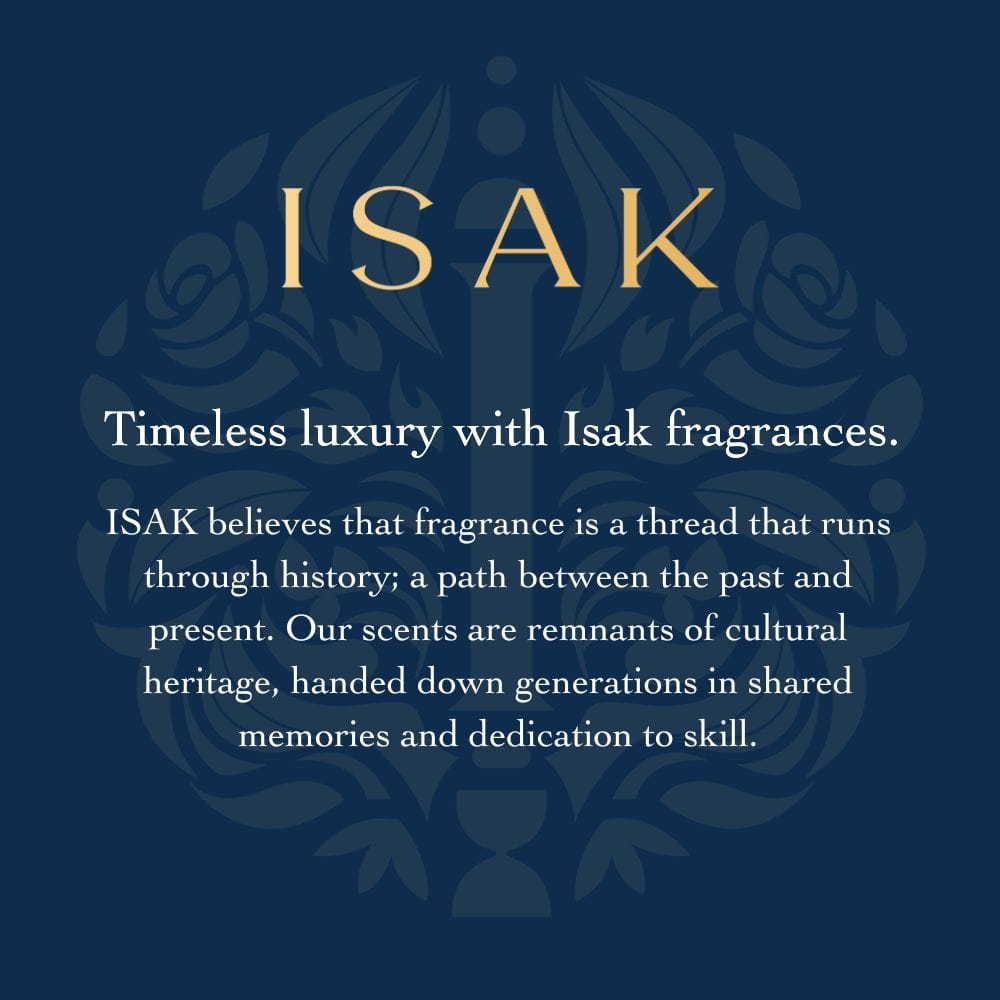 ISAK card with 'Timeless luxury' brand text and decorative floral pattern