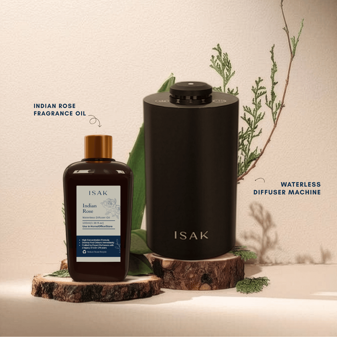 ISAK Home Fragrance 100ml Waterless Diffuser Machine + Indian Rose Fragrance Oil