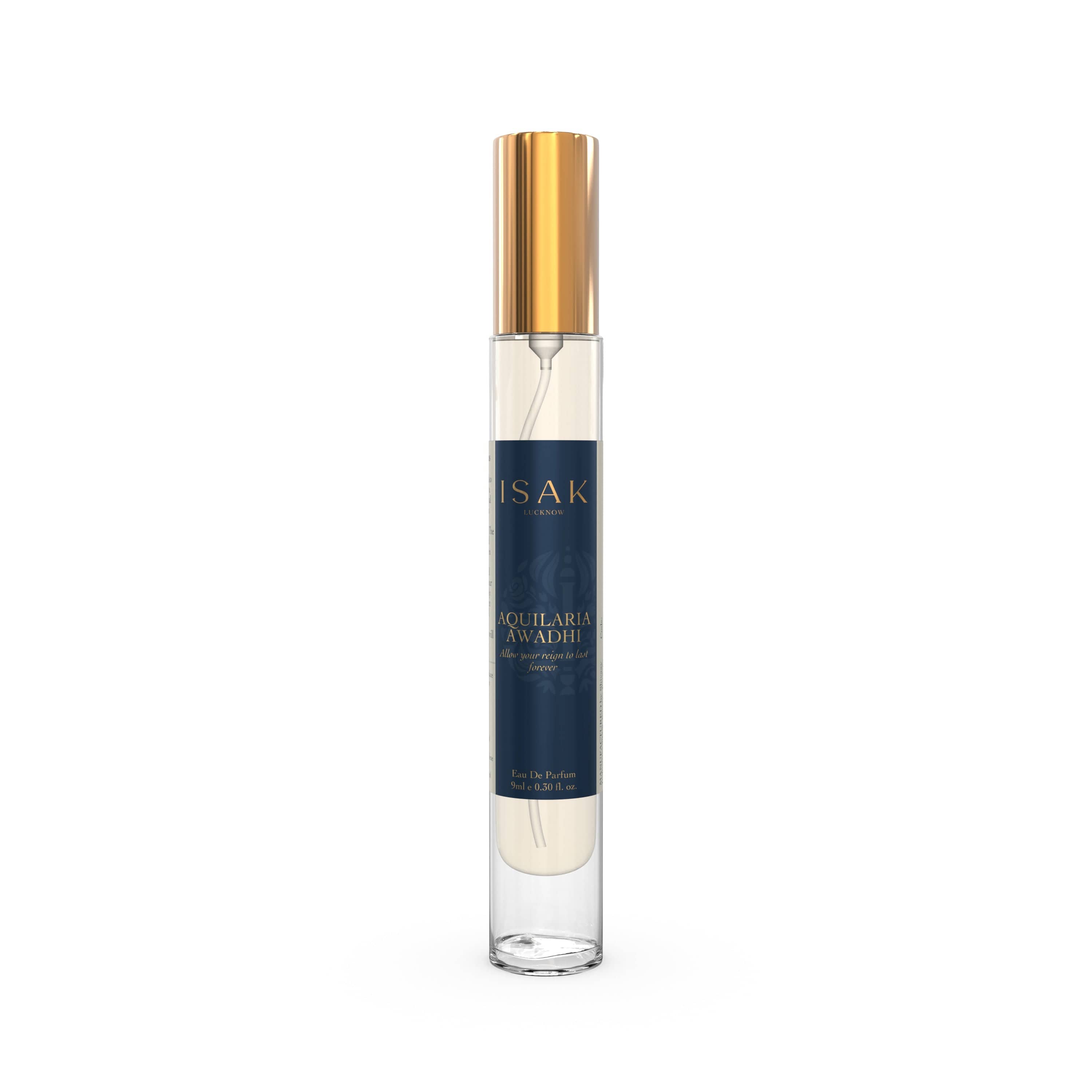 Aquilaria Awadhi Mini-Flakon, klarer Glasflakon mit goldener Kappe