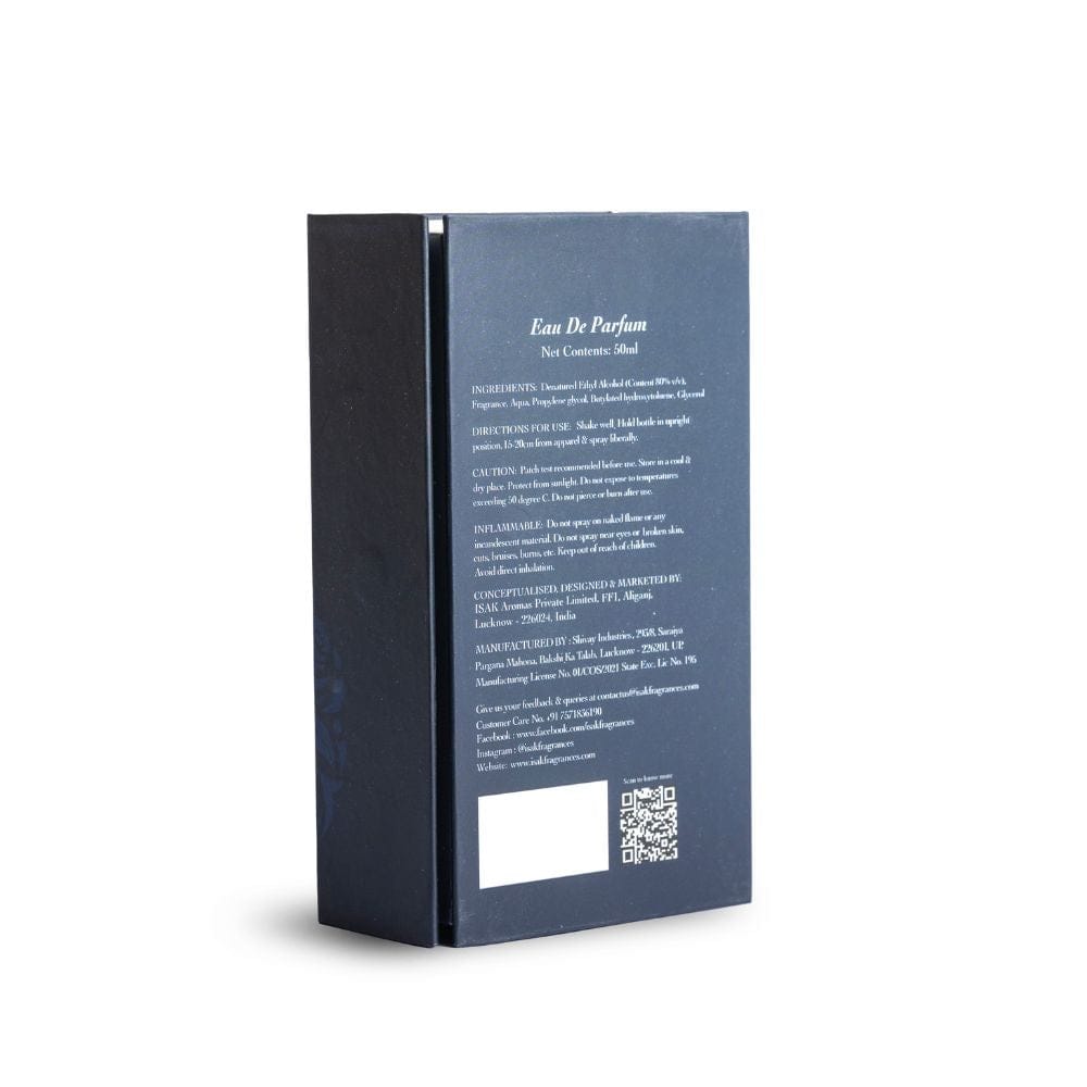 Back of Blooming a.m. Eau de Parfum box with ingredient and barcode area