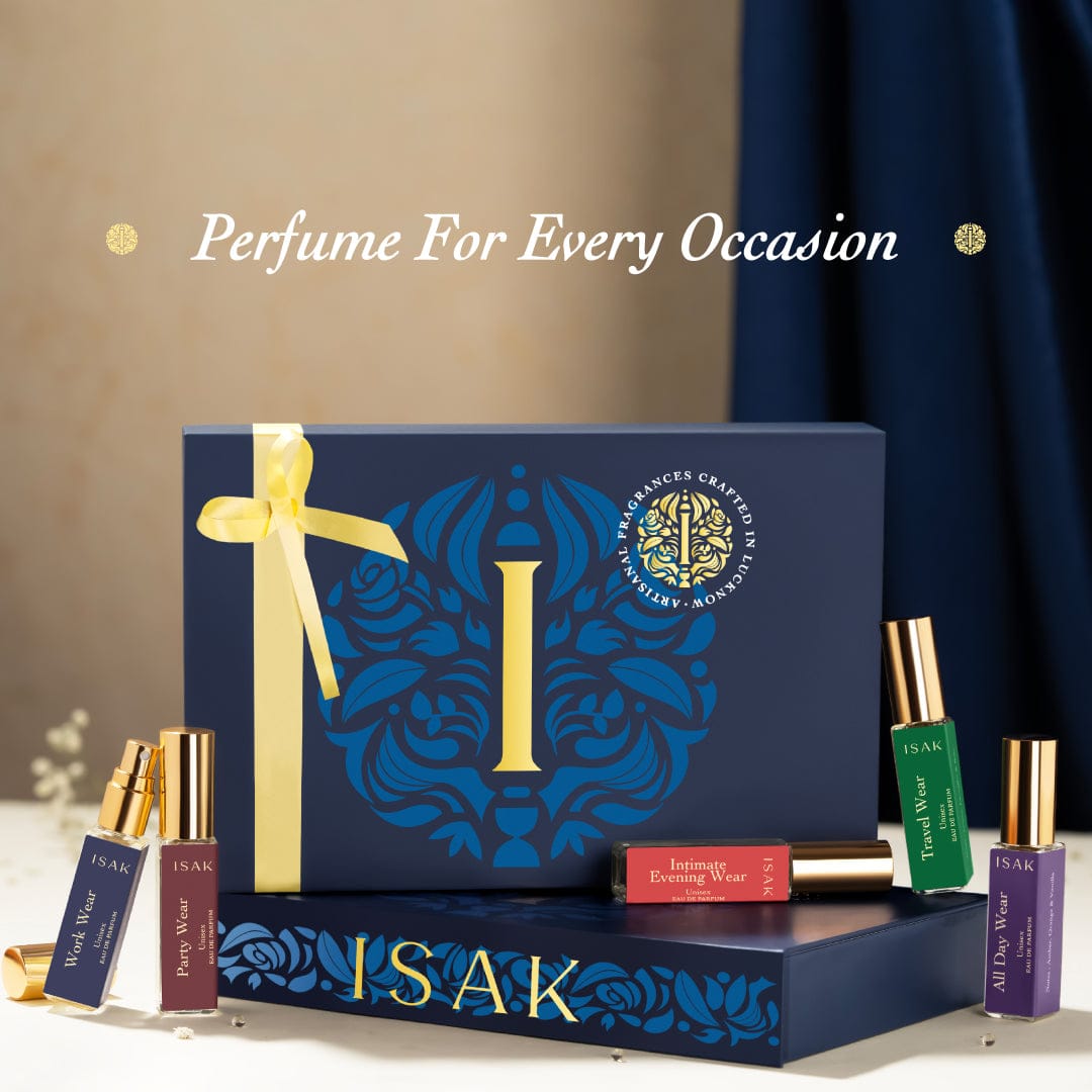 The Occasion Series Geschenkset mit blauer Box, goldener Schleife und fünf Parfumfläschchen