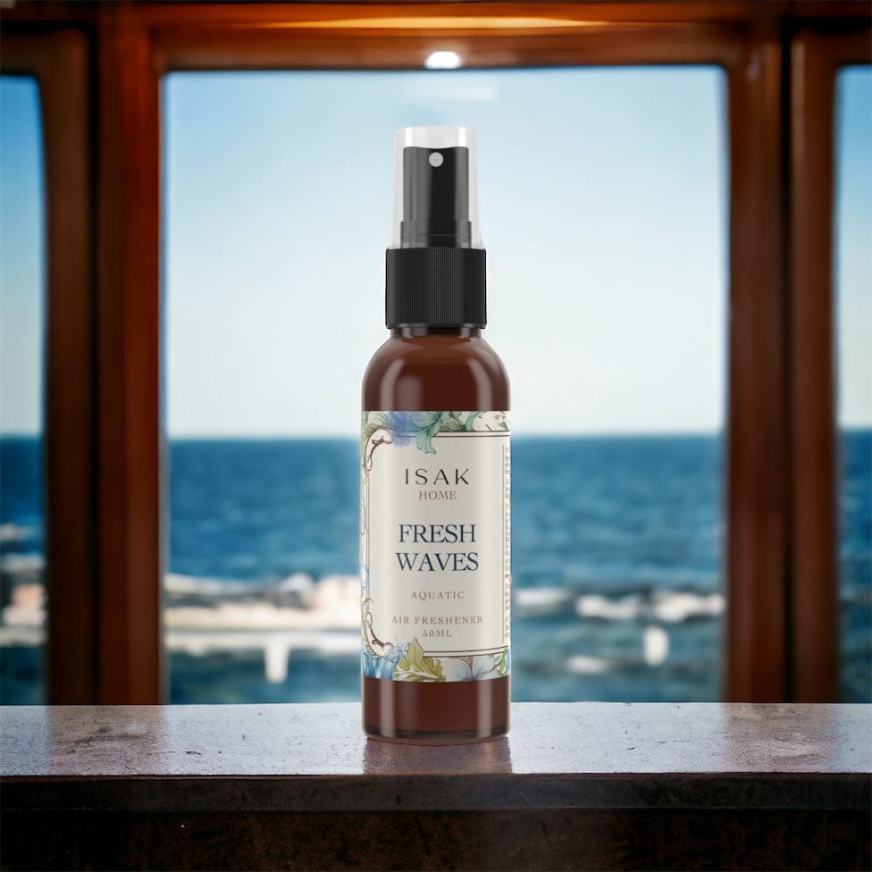 Fresh Waves air freshener spray bottle with black sprayer, front label visible