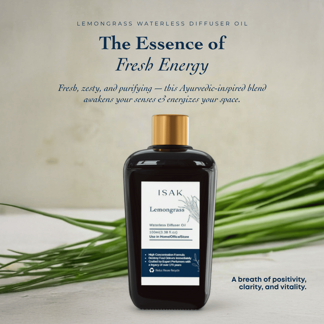 ISAK Lemongrass waterless diffuser oil, 100ml bottle with gold cap
