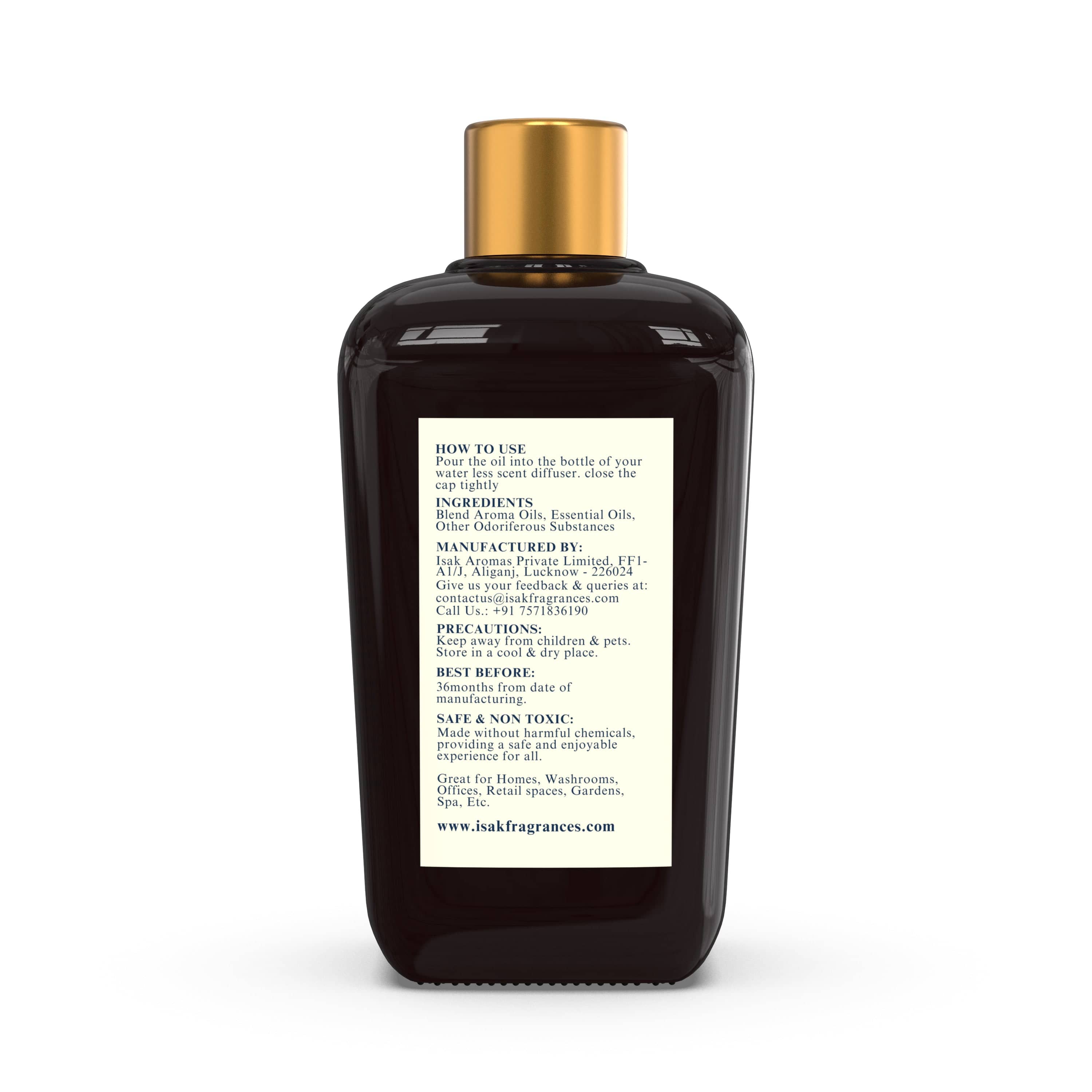 Back of tuberose waterless diffuser oil bottle, label with directions and precautions