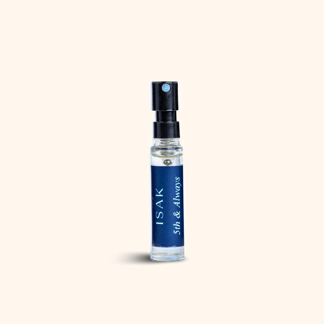 5th & Always perfume sample spray bottle, clear glass with blue label
